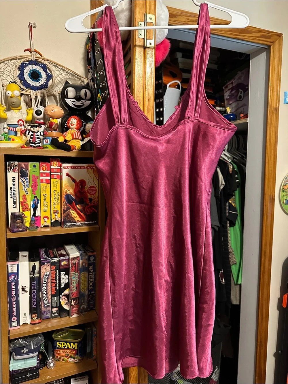 Silky Magenta Slip Dress with Lace Trim - Picture 3 of 3